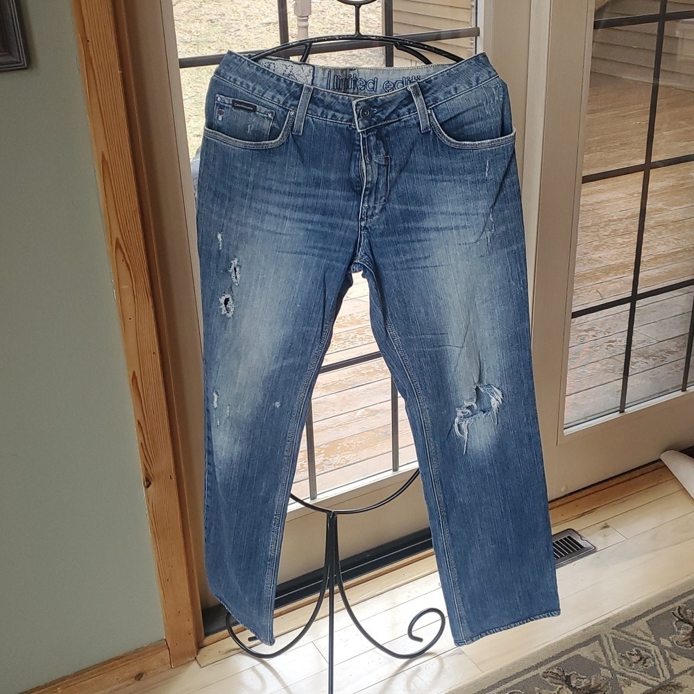 Calvin Klein Jeans Limited Edition Distressed Straight Leg Denim Blue Mens
